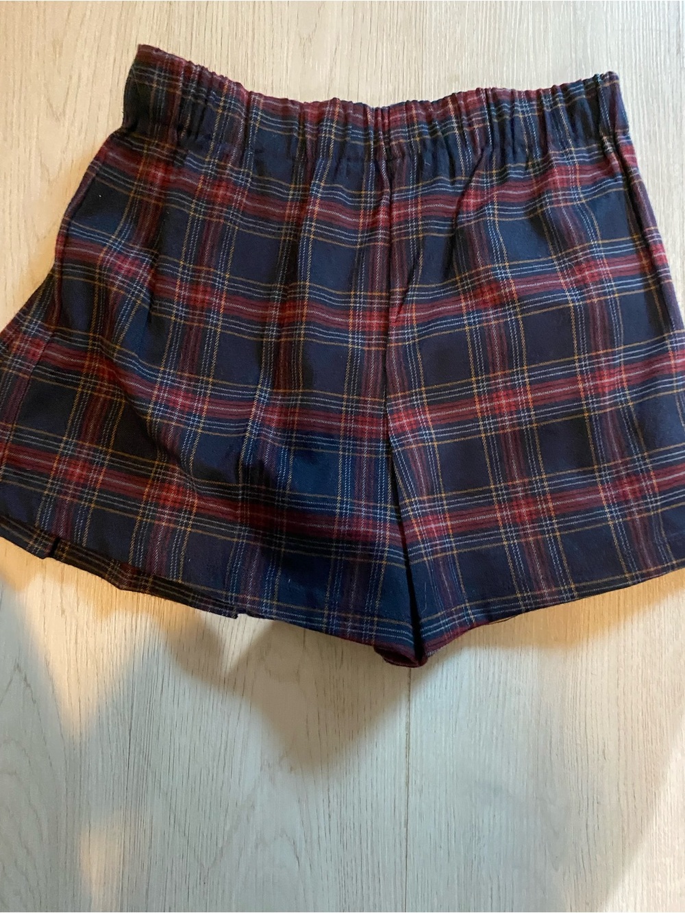 Plaid Pleated Skort with D-Ring Accent - Navy & Burgundy - Picture 6 of 6